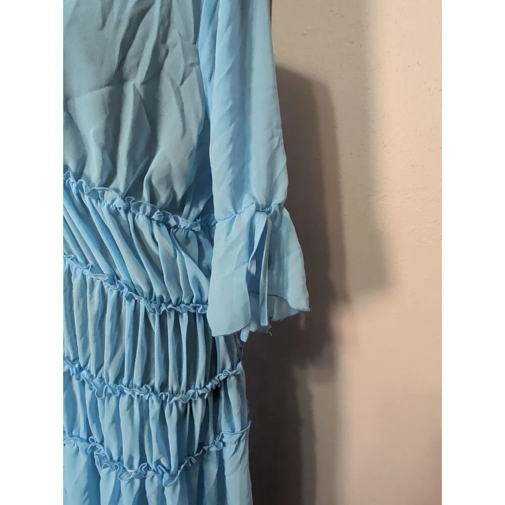 Womens Boho Large Baby Blue Sheer Chiffon Ruffled Tiered High Low Dress - Picture 7 of 15